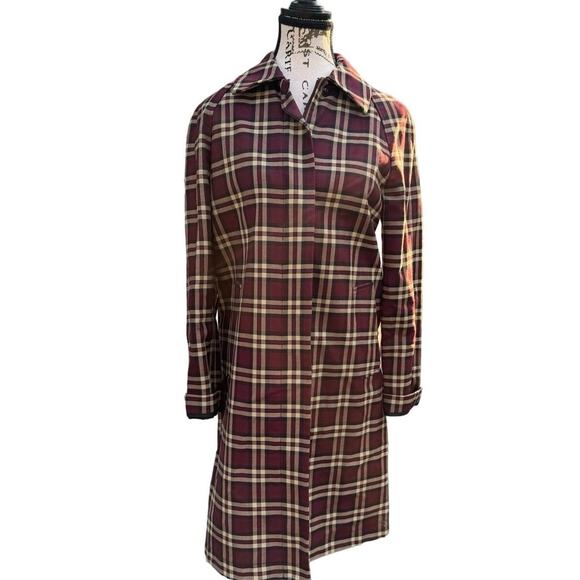 New Style Express wool blend trench coat 3/4 length Plum Brown plaid womens 4 - Picture 2 of 6